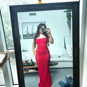 Urban Outfitters Red Strapless Lace Maxi Dress